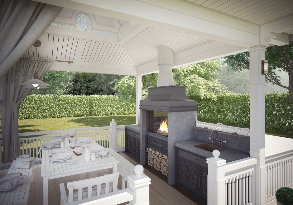 Беседка серая с белым