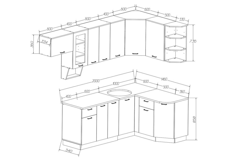 Верхний модуль кухни высота 360 угловой