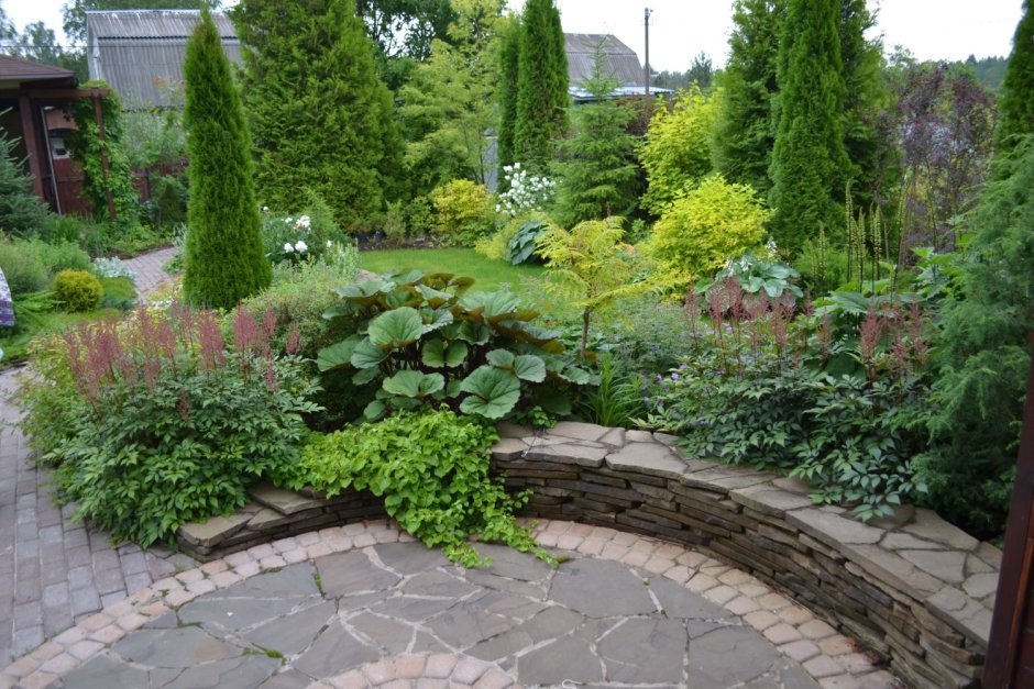 Миксбордер из хвойных и кустарников схемы вдоль забора