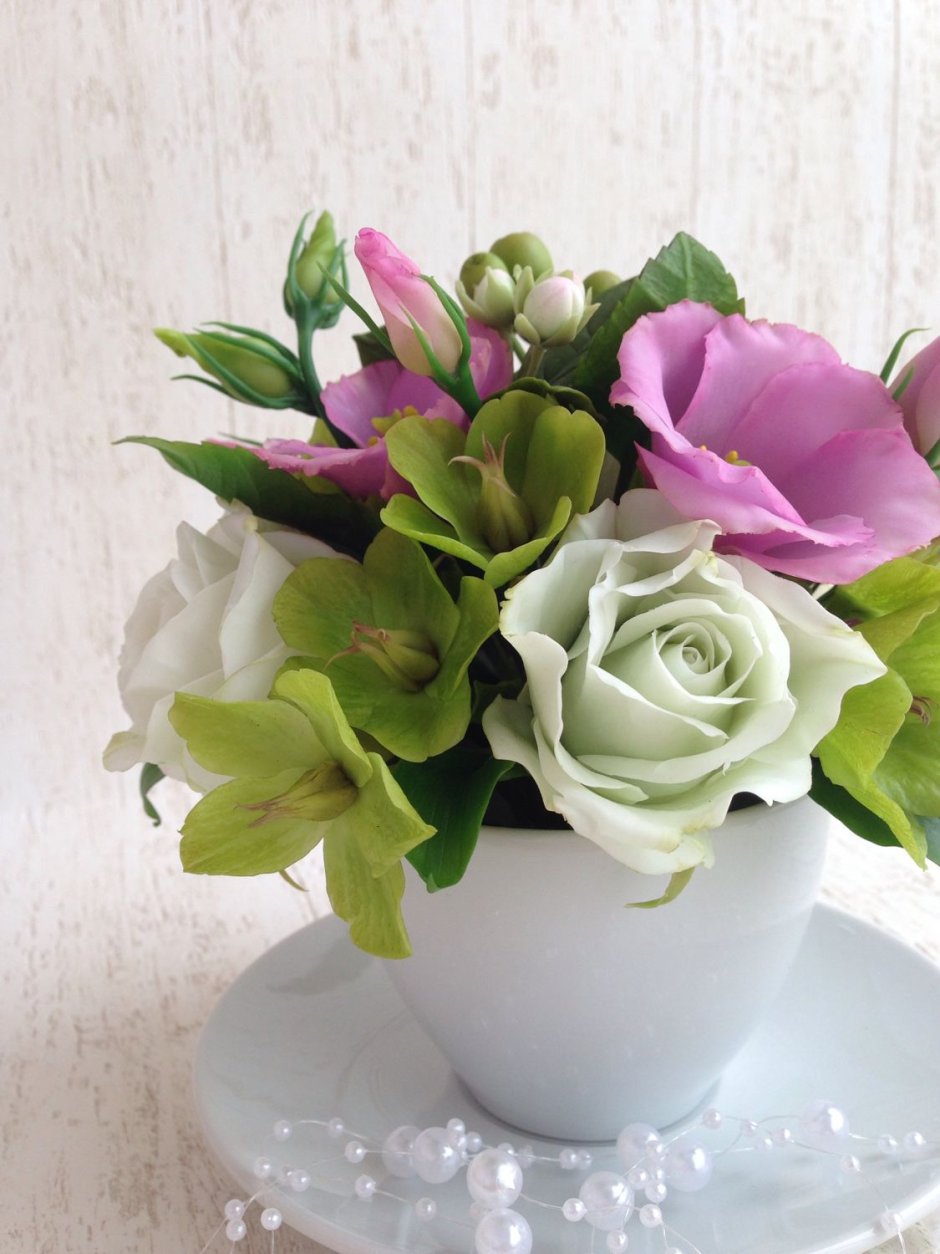 Букет в чашке из холодного фарфора