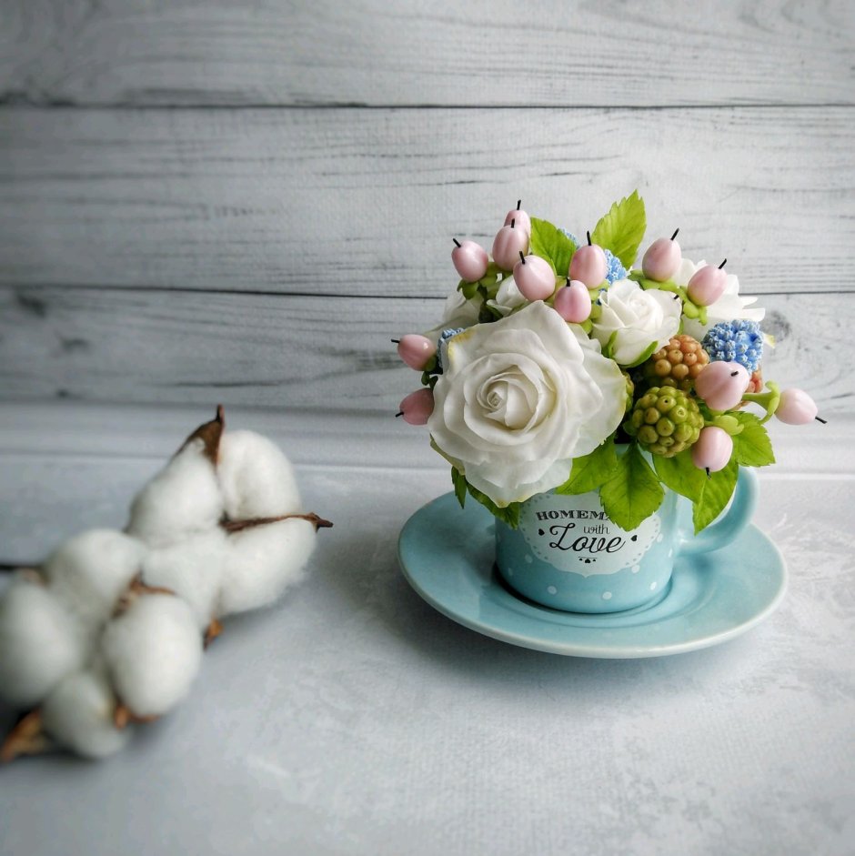 Пионная роза из холодного фарфора