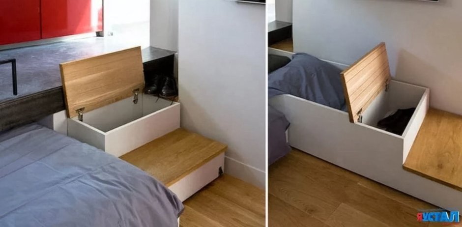 Кровать-подиум с ящиками с лестницей