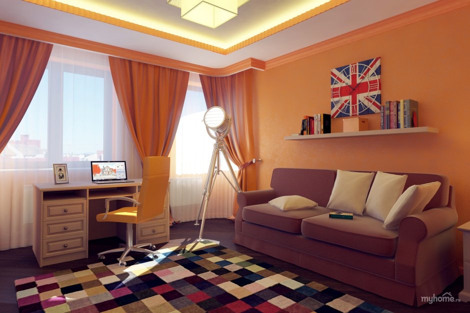 Детская угловая комната с 2 окнами