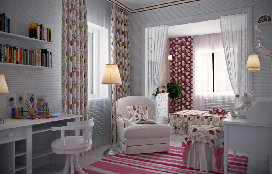 Детская для девочки с двумя окнами