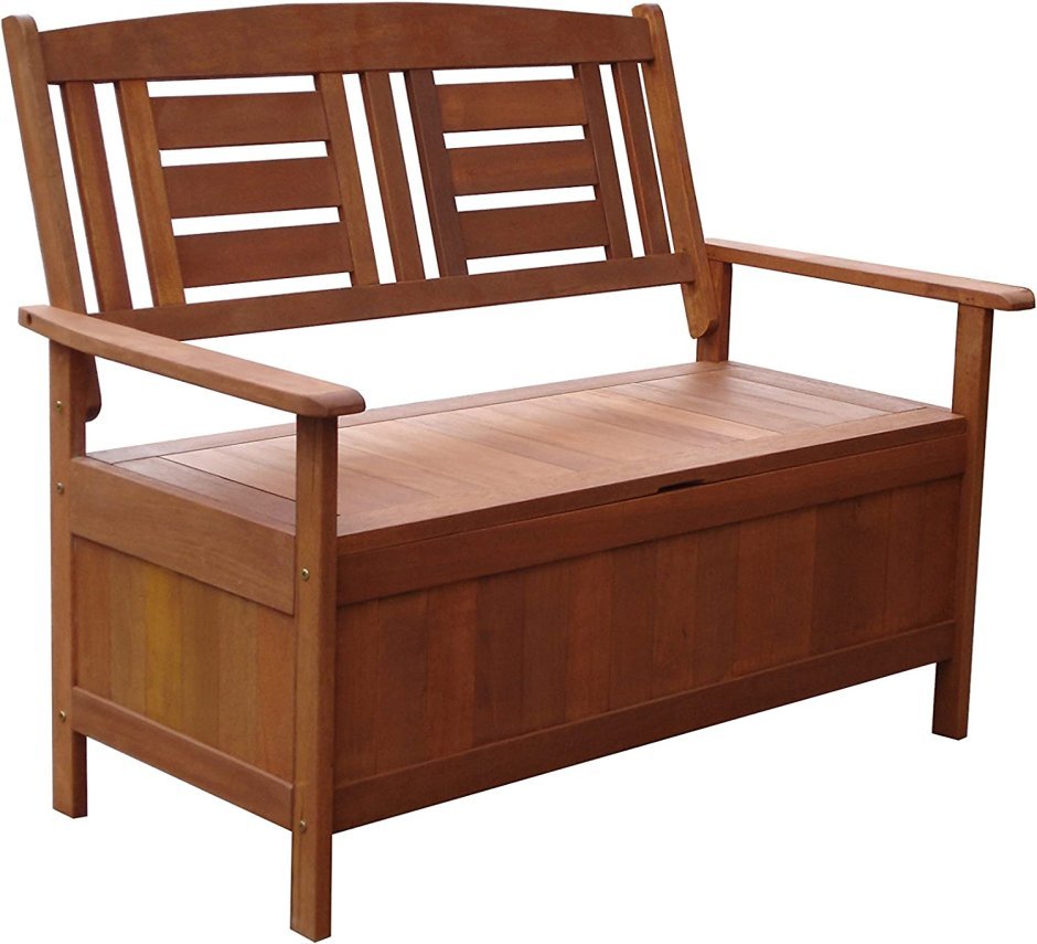 Лавка деревянная со спинкой и выдвижным ящиком