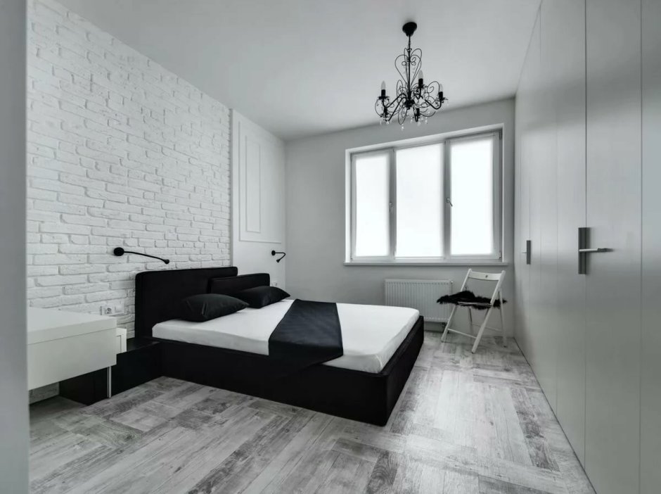 Черно белая спальня интерьер