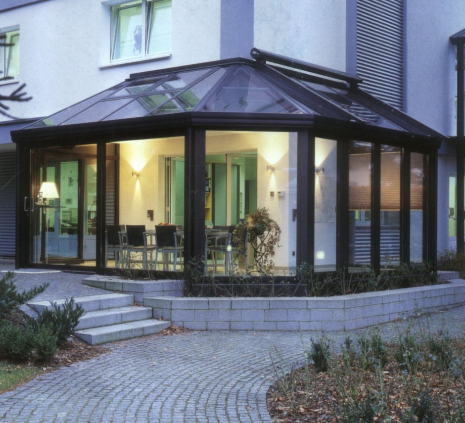 Одноэтажный дом с зимним садом проект