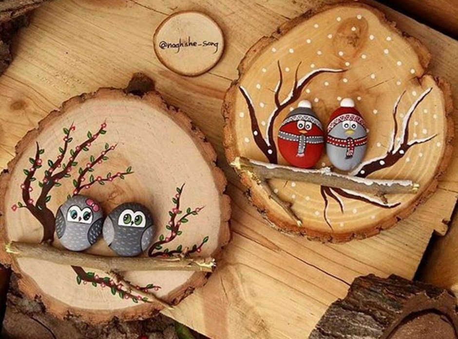 Поделки на срезе дерева