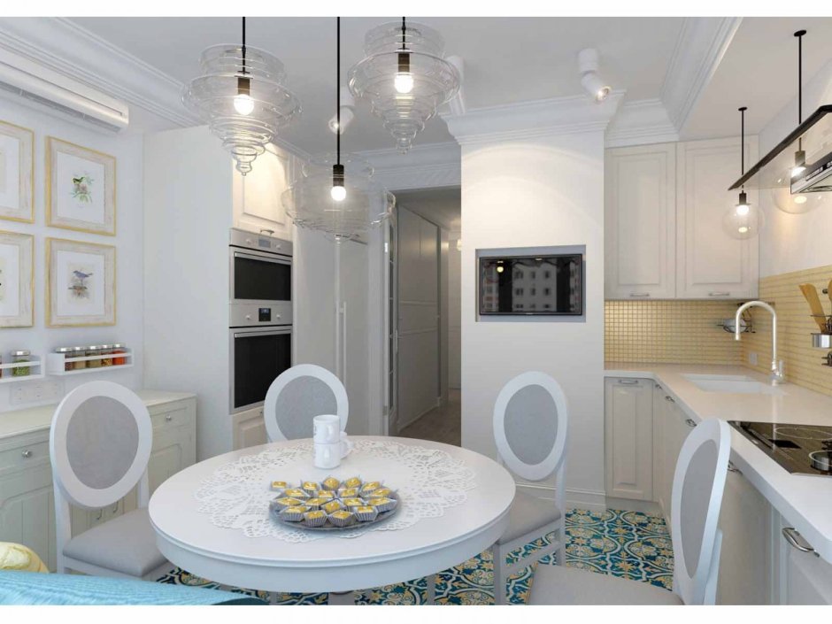 Проходная кухня гостиная