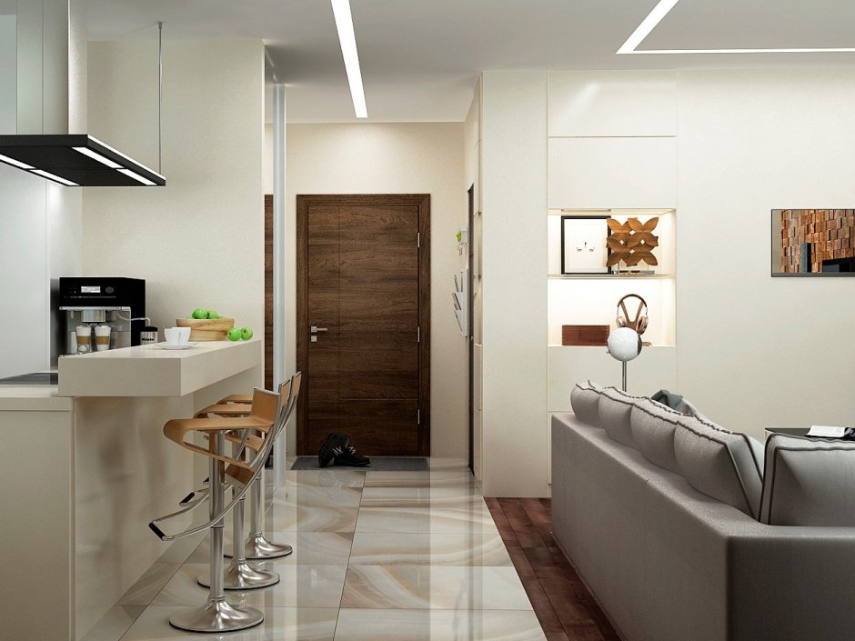 Кухни без верхних шкафов в эркере