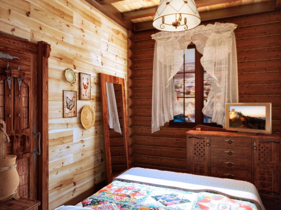 Спальня в стиле русской избы