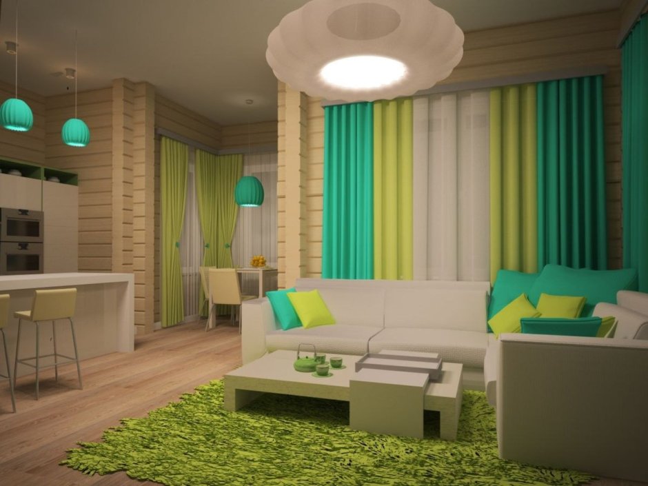 Яркая кухня гостиная