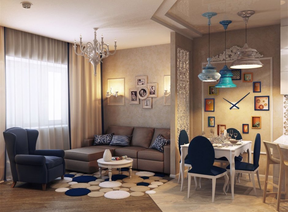 Небольшая гостиная с обеденным столом