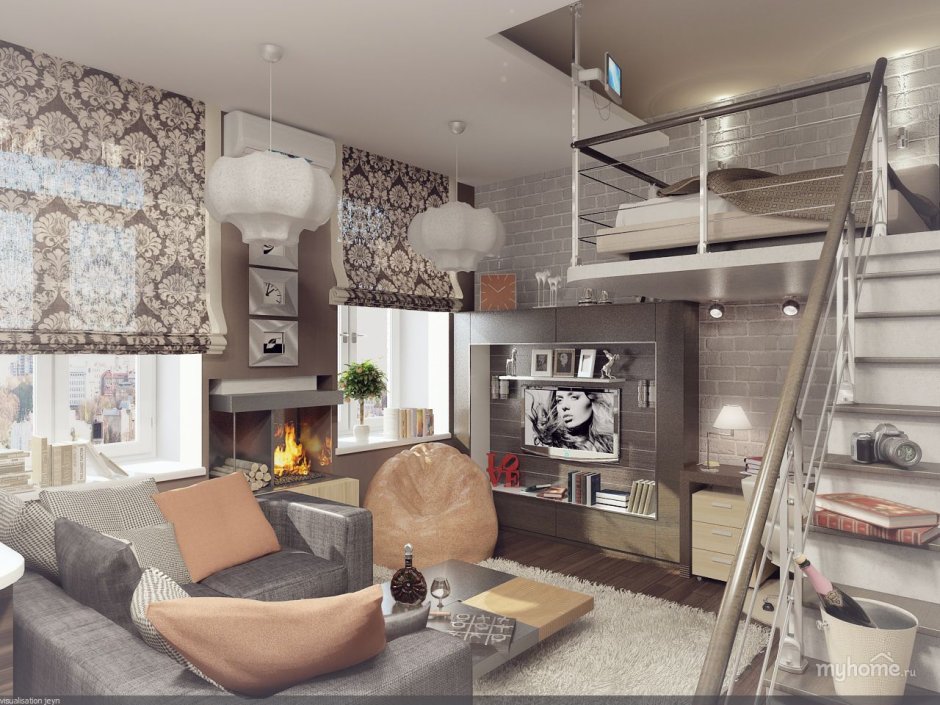 Двухуровневая студия 18 кв м