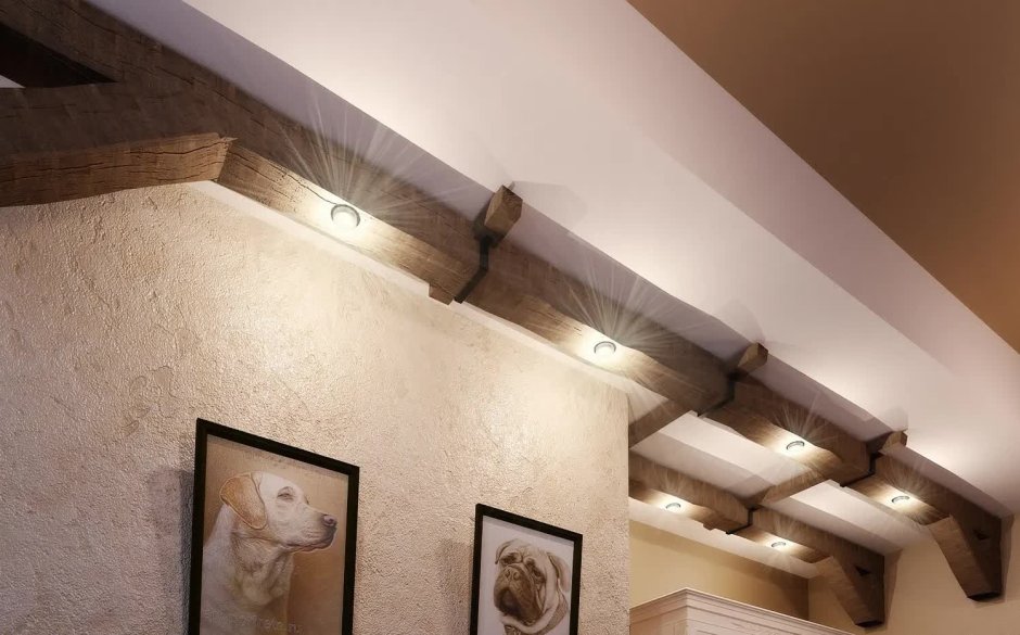 Освещение на деревянных балках