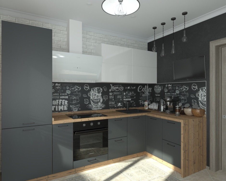 Кухня белый верх серый низ