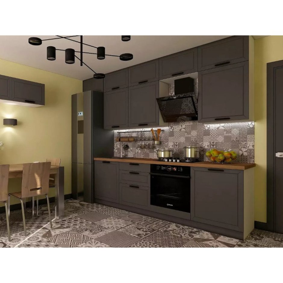 Графитовая кухня в интерьере