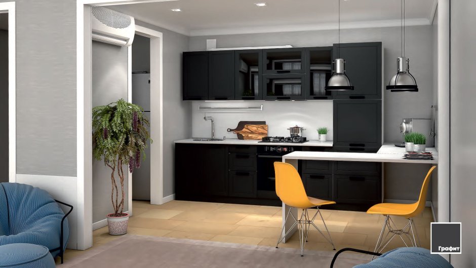 Кухня графит глянец