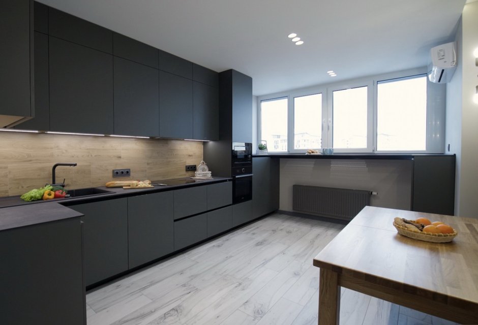 Кухонный фартук темный бетон