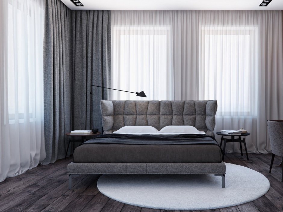 Серые шторы в спальне
