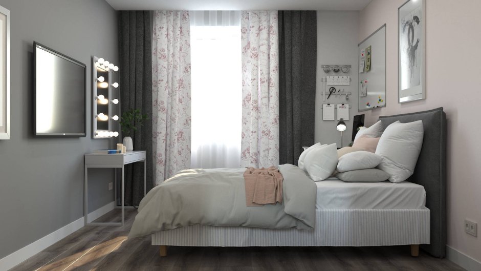 Серые шторы в спальне