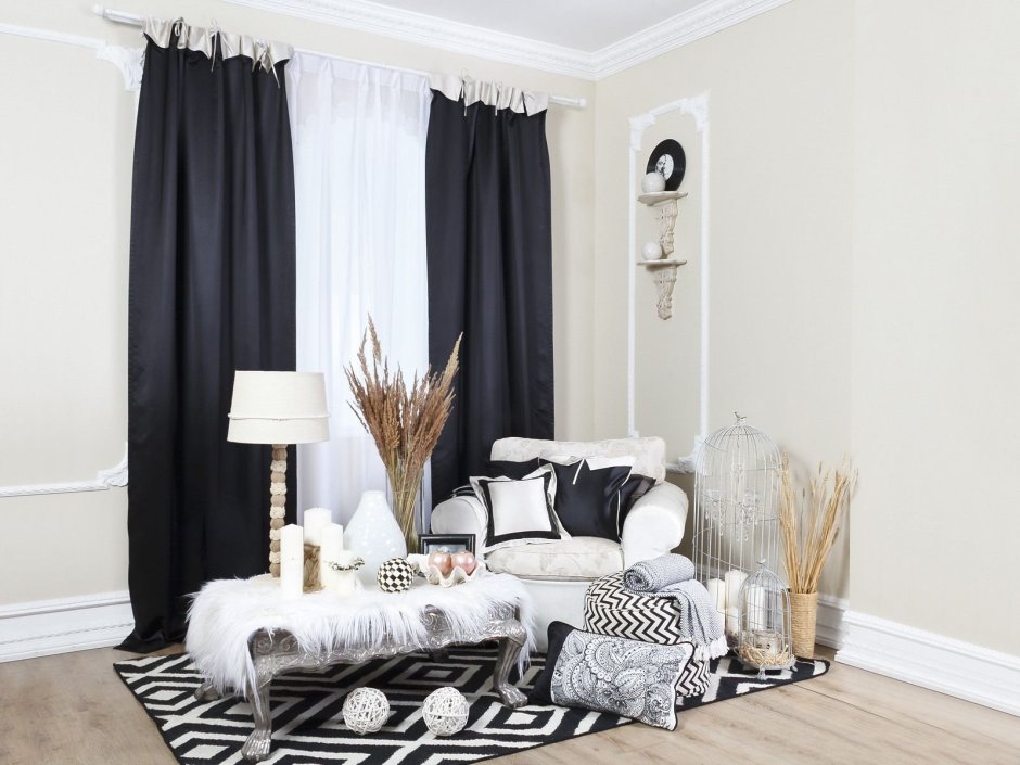 Комплект штор № 029, (270*180)х2, белый/серебро/графиткомпл