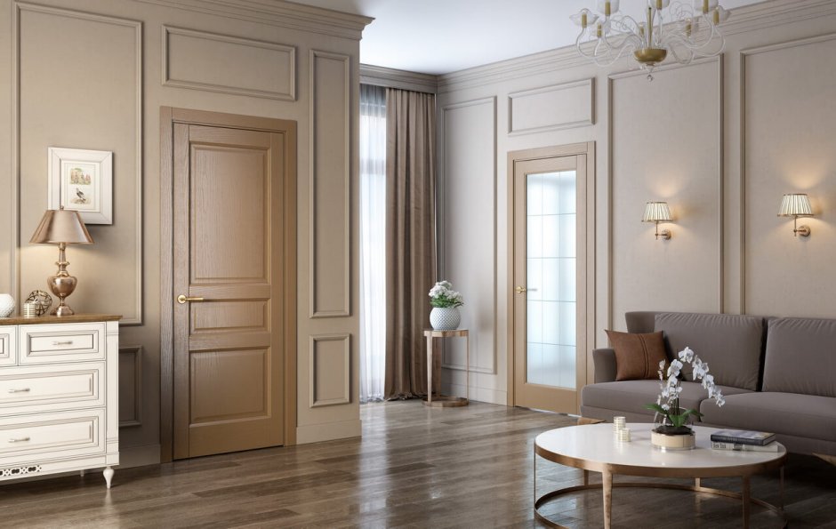 Белые двустворчатые двери в интерьере квартиры для фотошопа