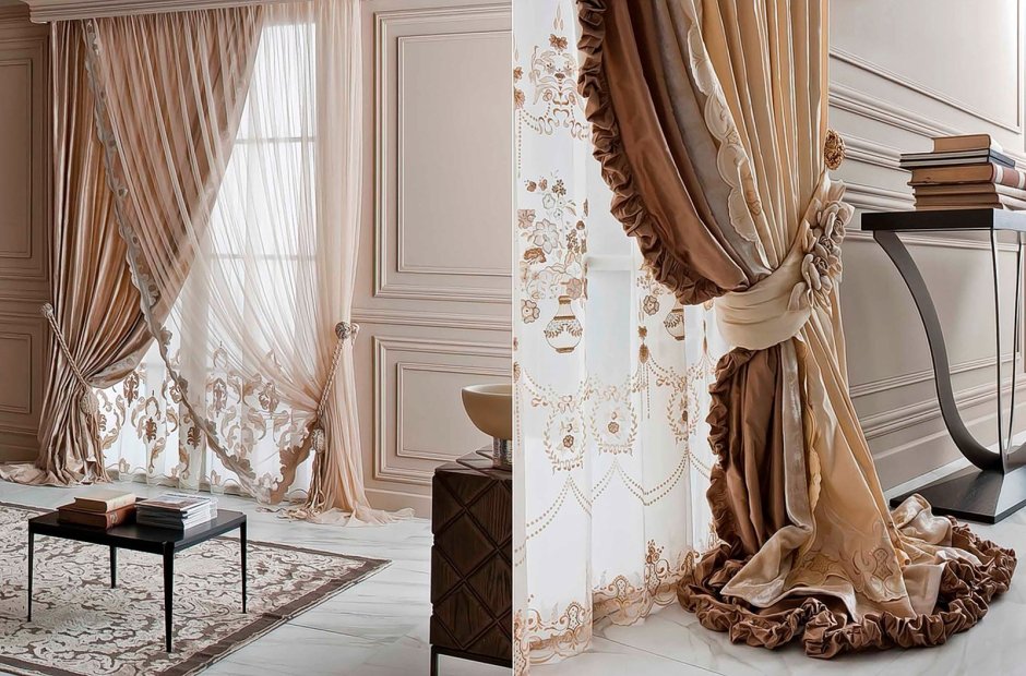 Шторы в гостиной в коттедже