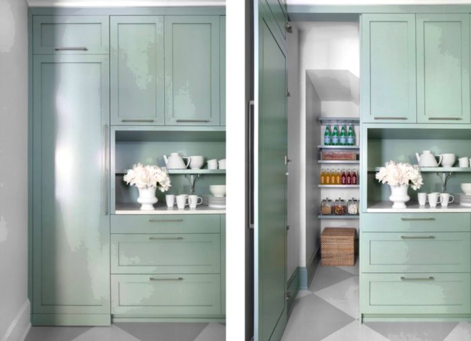 Пенал рядом с холодильником на кухне