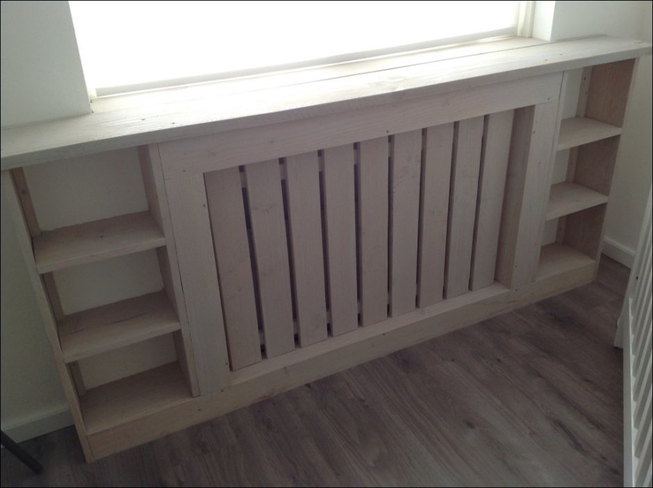 Короб под батарею с полками