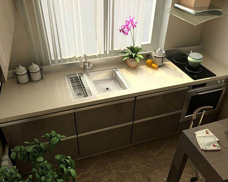 Маленькие кухни с мойкой у окна