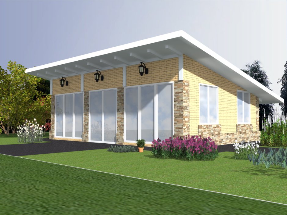 Проекты одноэтажных домов с односкатной крышей