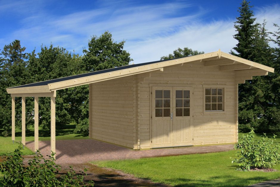 Баня хозблок с односкатной крышей