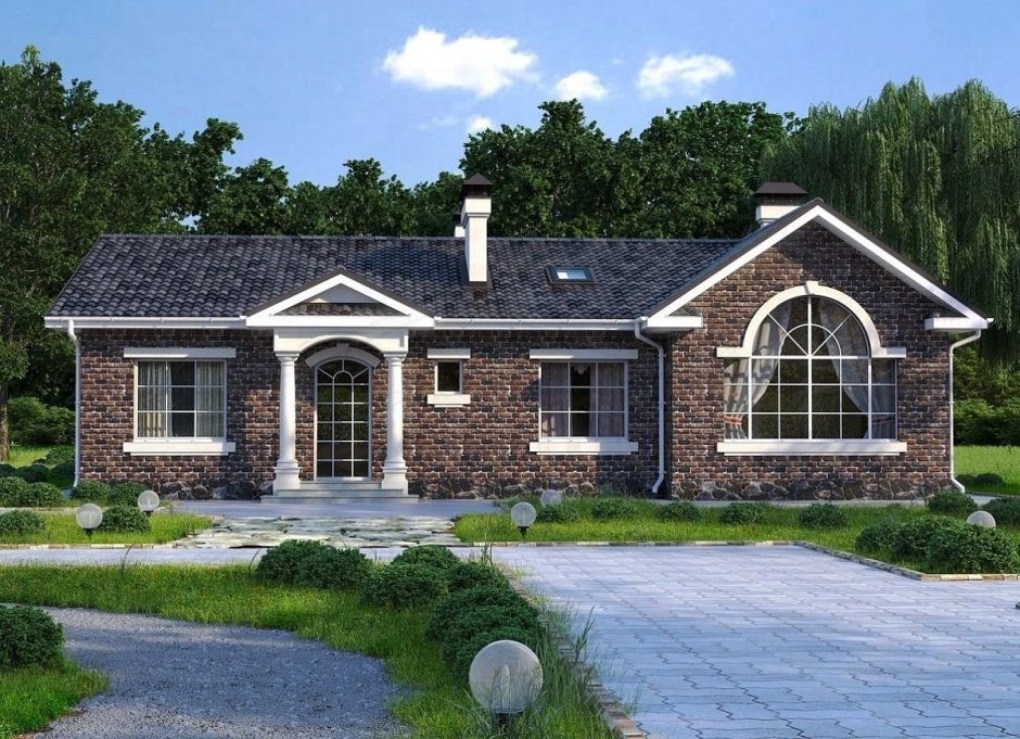 Дом 80 м2 одноэтажный из кирпича Баварская кладка