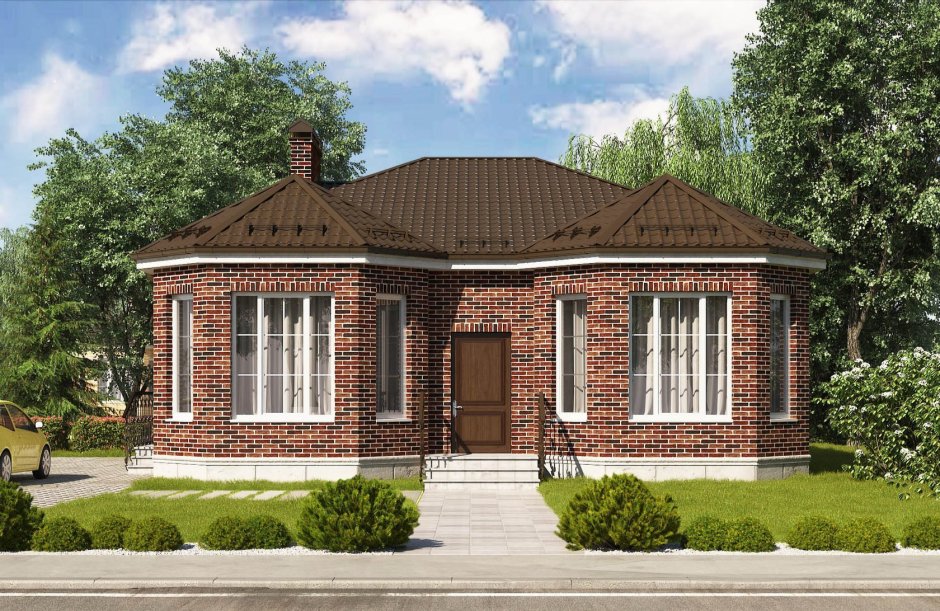 Одноэтажный дом из темного кирпича