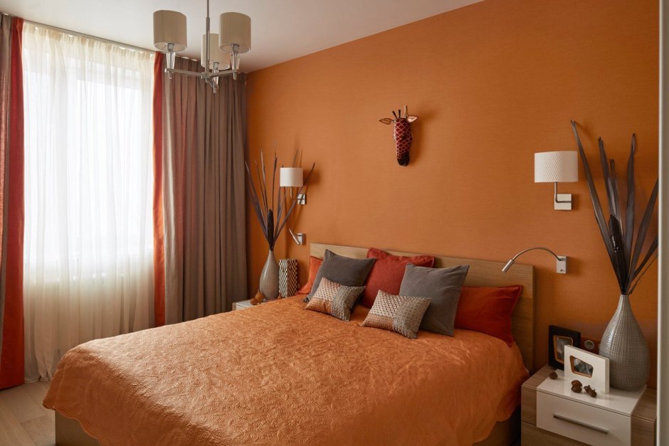 Оранжевые обои для спальни