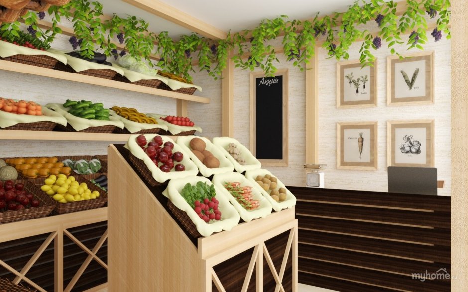 Выкладка овощей и фруктов