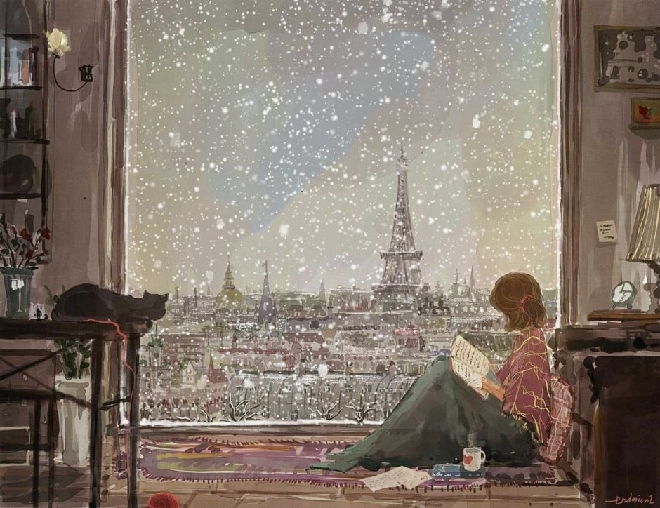 Вид из окна на Эйфелеву башню