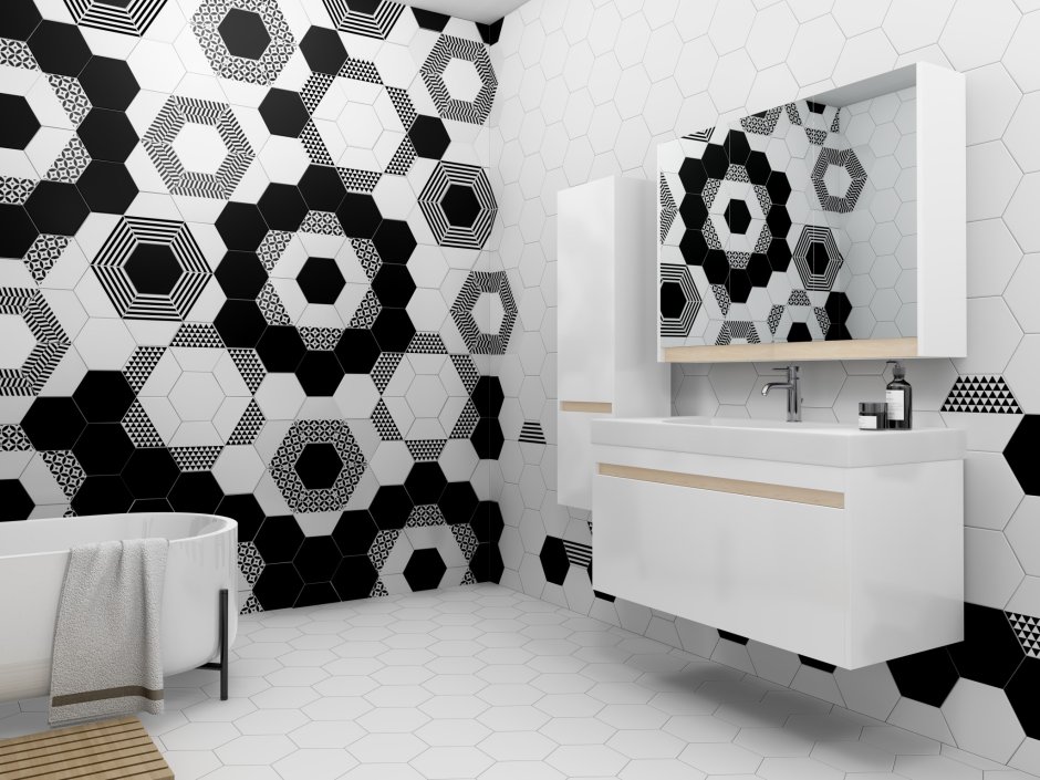 Мозаика белая Гексагон мрамор