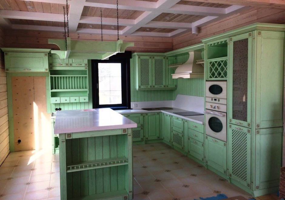 Кухни Прованс фисташкового цвета Кантри