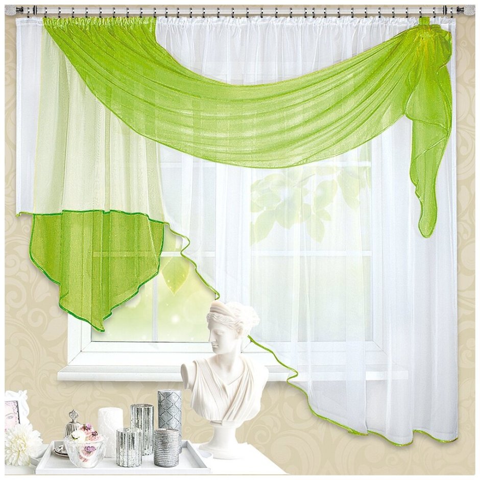 Ассиметричные шторы на кухню