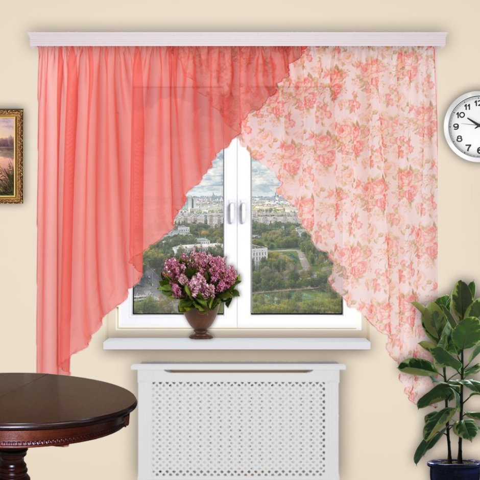 Ассиметричные шторы на кухню