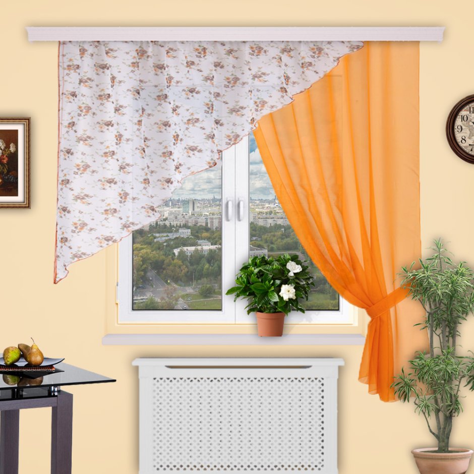 Ассиметричные шторы на кухню