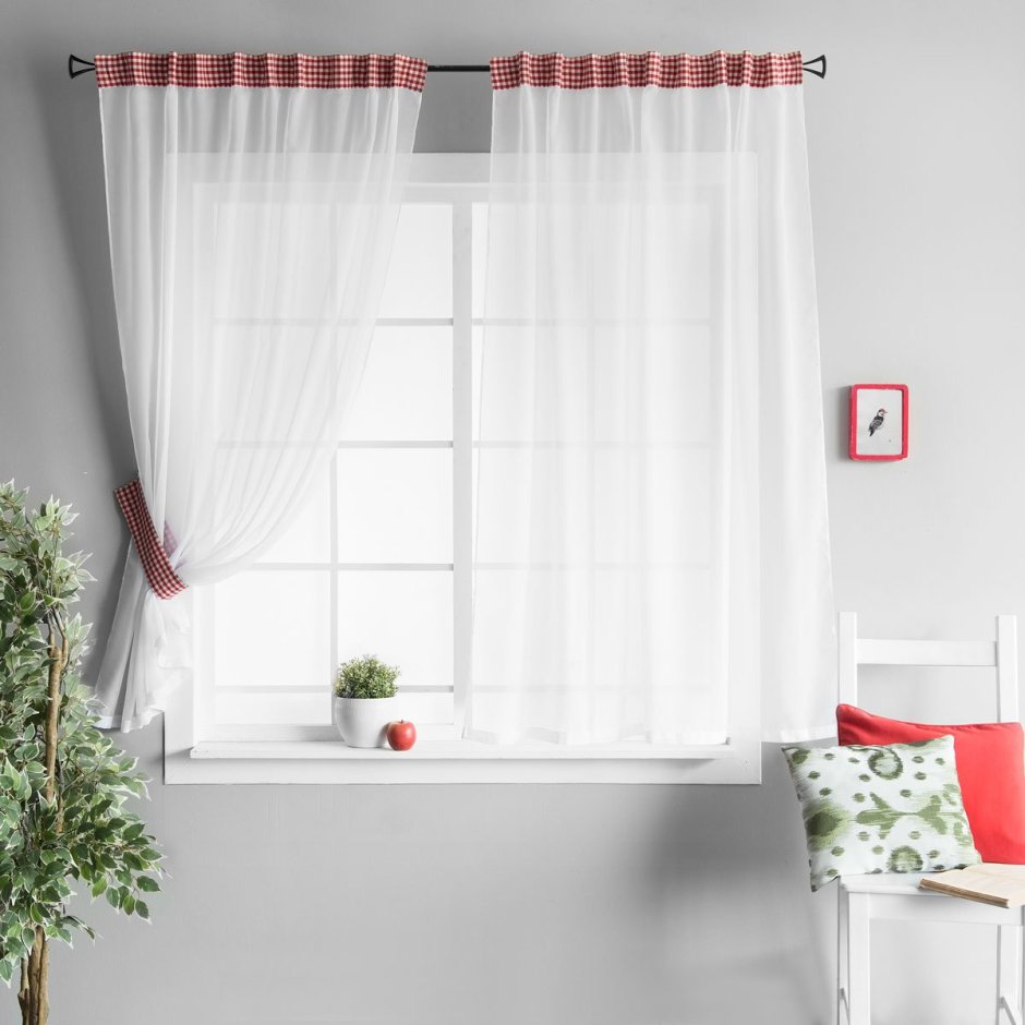Шторы короткие красные