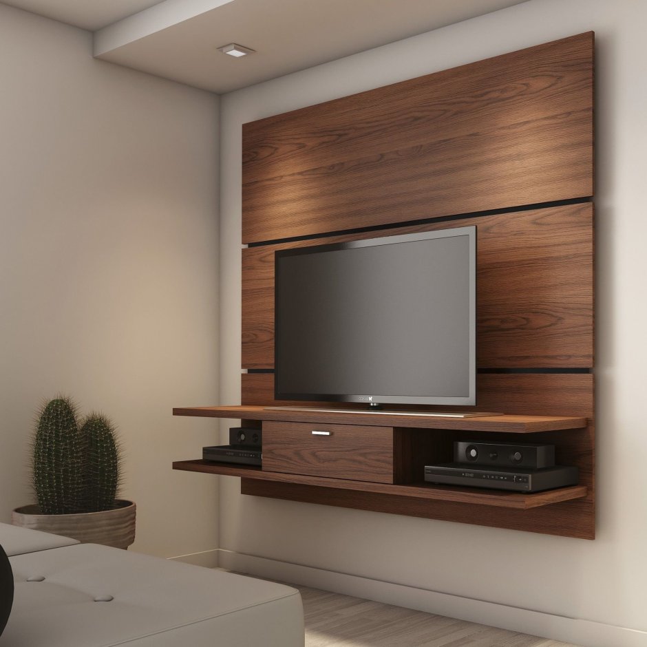 Телевизор на деревянной панели