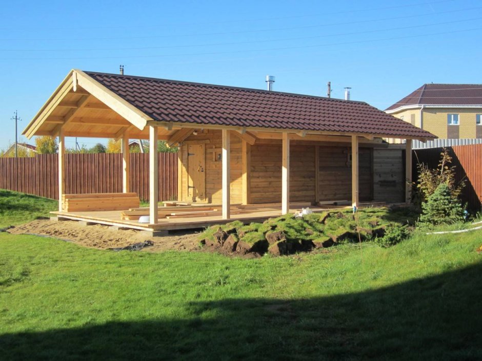 Баня с террасой под одной крышей