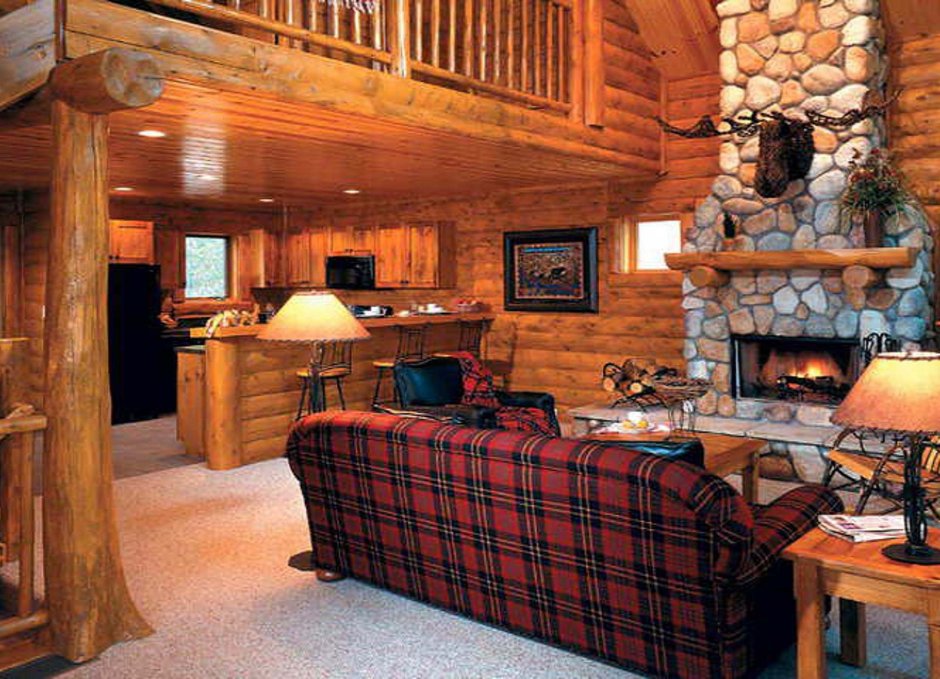 Гостиная в бревенчатом доме