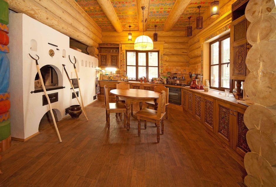 Гостиная в срубовом доме в стиле Кантри