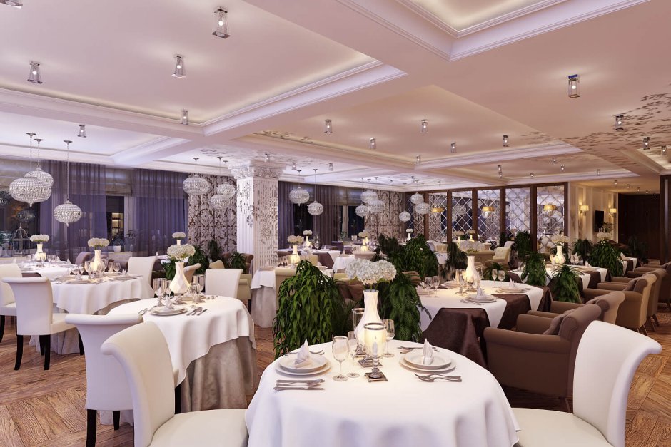 Интерьер ресторана с лепниной