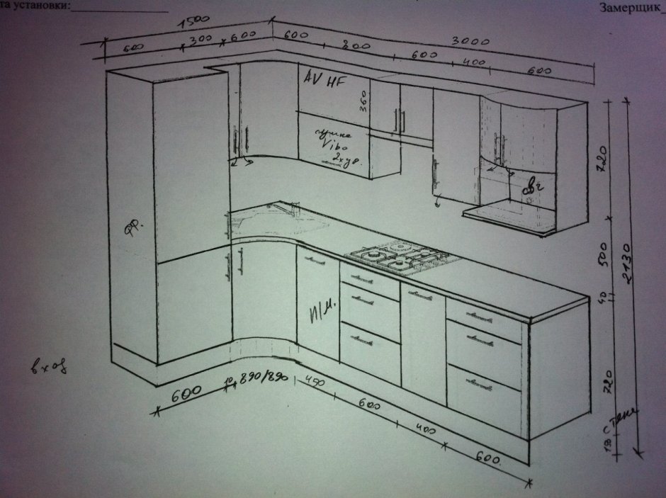 Угловой кухонный шкаф 1100х1100